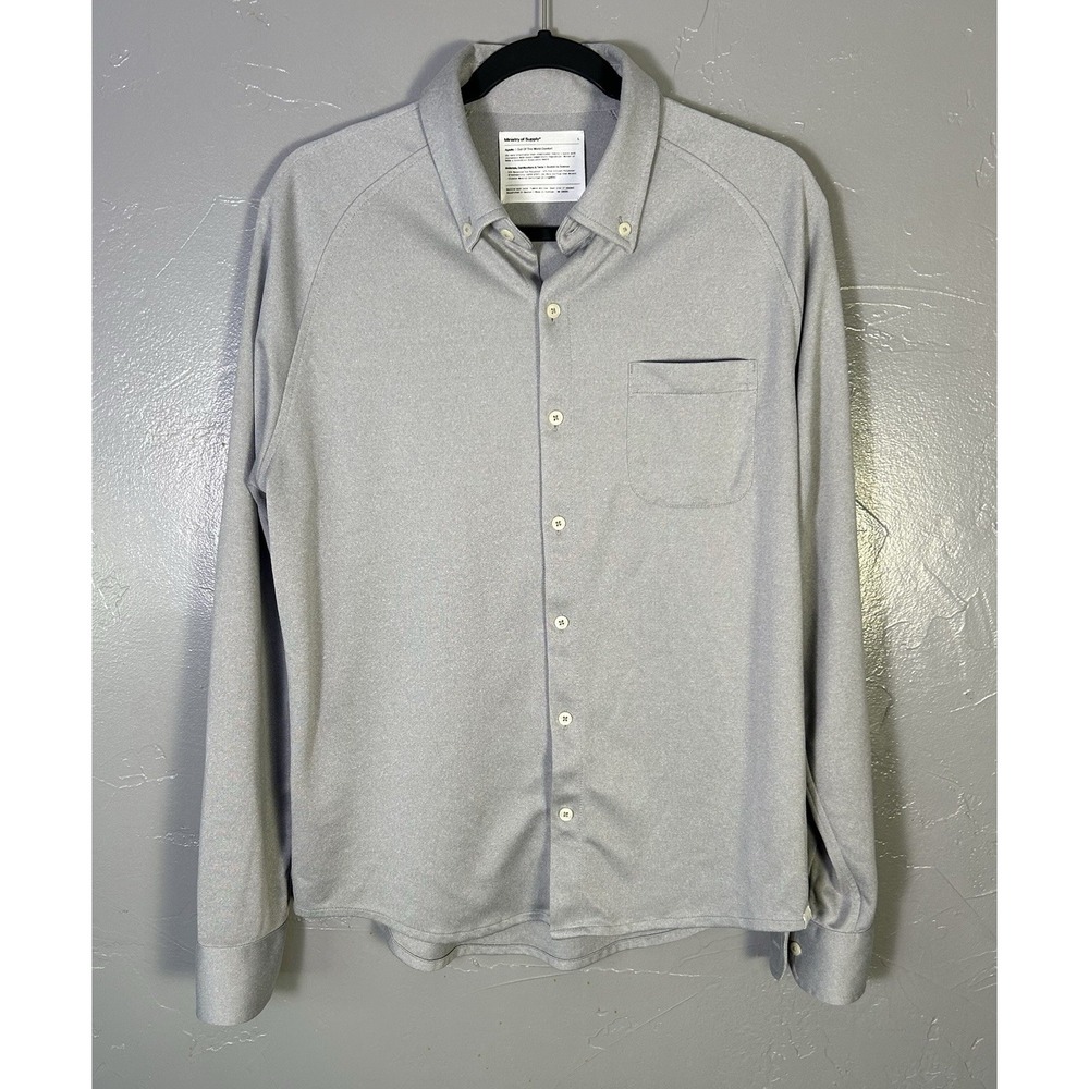 Ministry of Supply Apollo Raglan Sport Shirt unique grey Heather Knit Fabric L